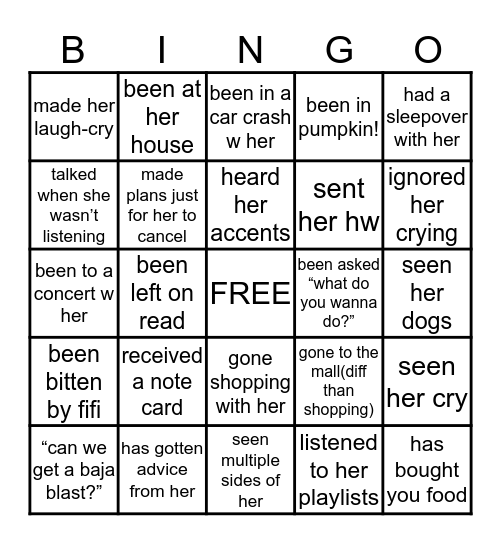 angelika’s Bingo Card
