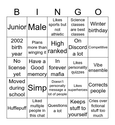 Braden’s Similarities Bingo Card