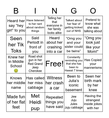 Julia’s Bingo Card Bingo Card