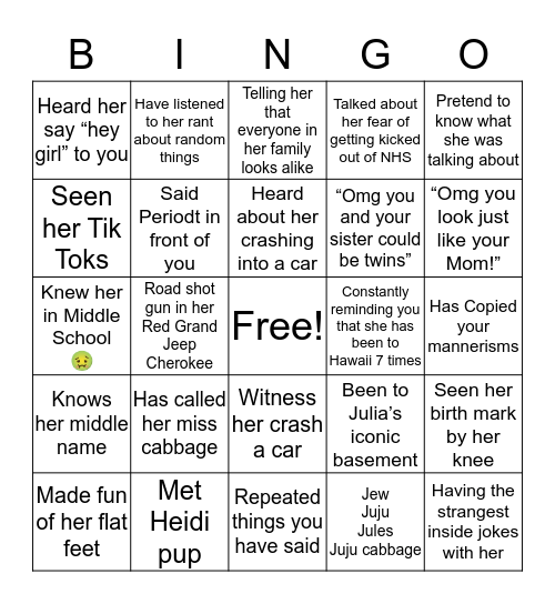 Julia’s Bingo Card Bingo Card