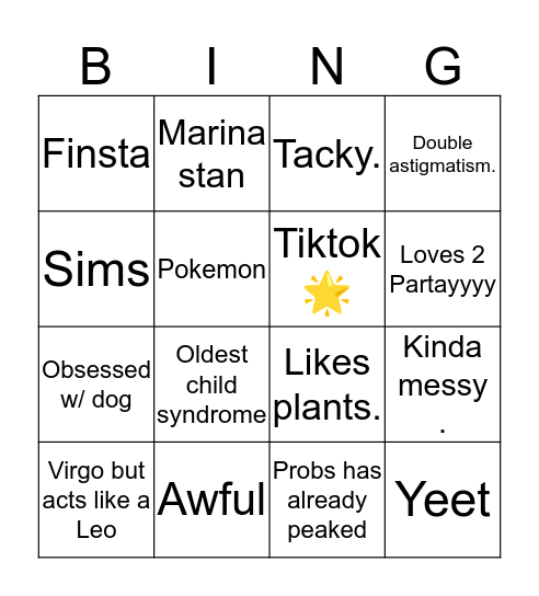Luke Bingo Card