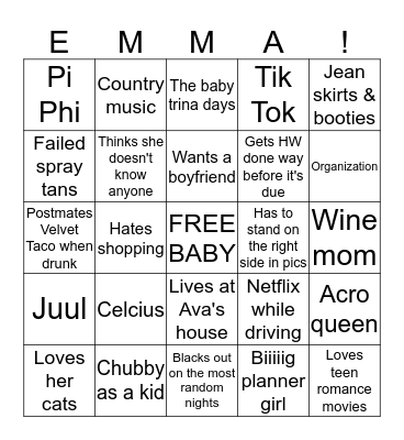 EMMA'S BINGO Card