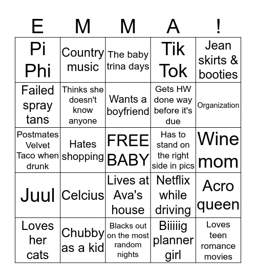 EMMA'S BINGO Card