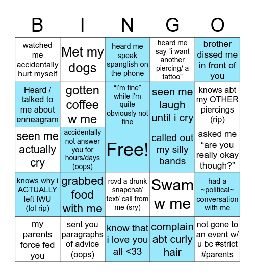 Mariana’s Bingo Card