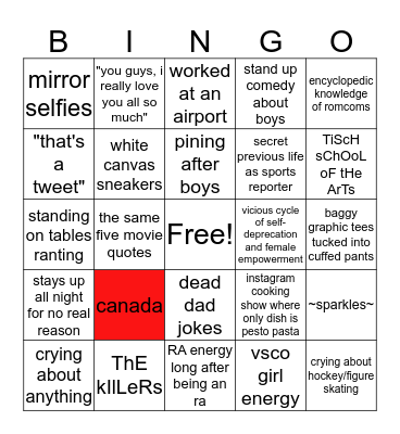 rachel bingo Card