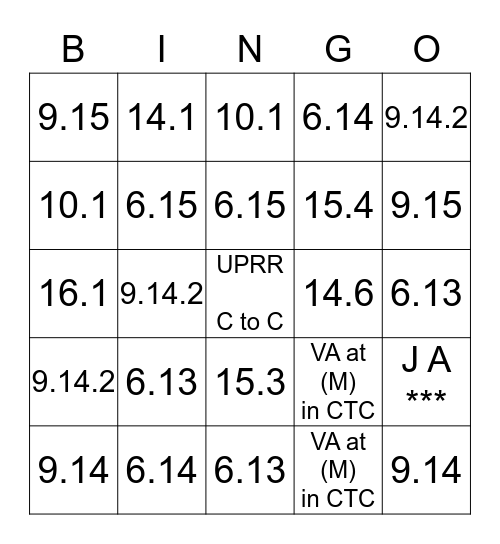 Main Track Authority  Bingo Card