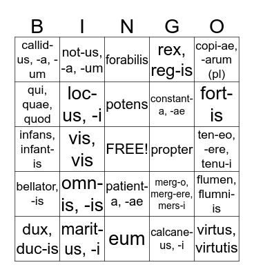 ROMA: URBS AB DEIS III Bingo Card
