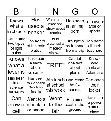 School Days Bingo Card