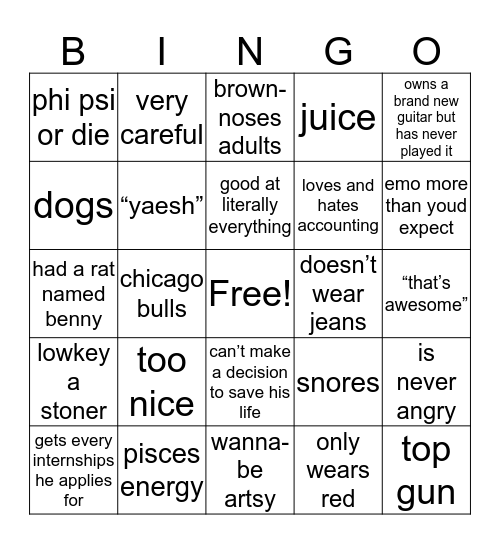 jack Bingo Card