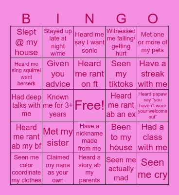 Katie’s Bingo Card