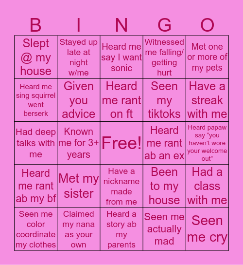 Katie’s Bingo Card