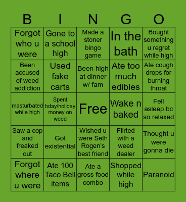 Stoner Bingo Card