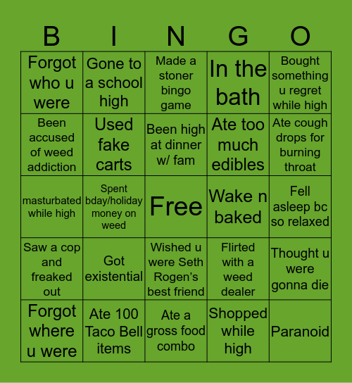 Stoner Bingo Card