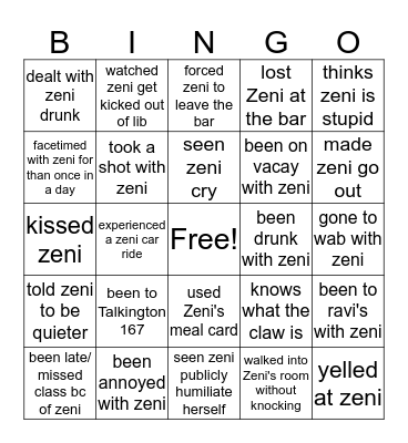 friends with zeni bingo Card