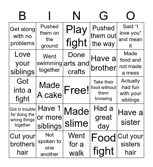 SIBLING BINGO Card