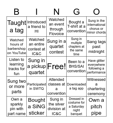 Harmony, Inc. Bingo! Bingo Card