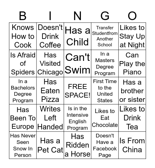 International Bingo! Bingo Card
