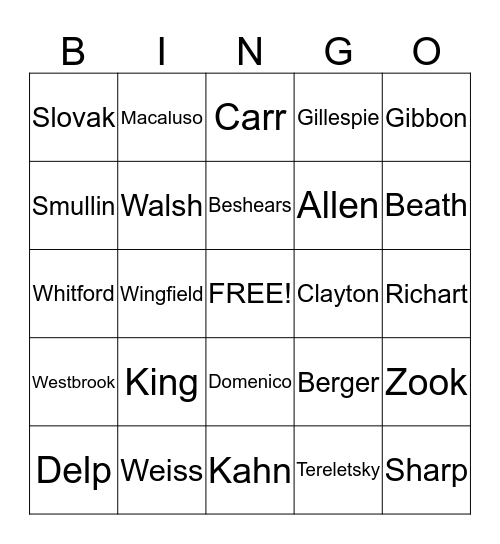 Closer Bingo Card
