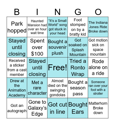 Disney Parks Bingo Card