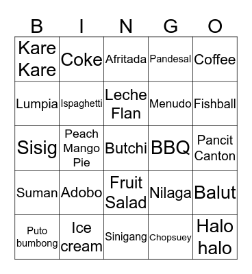 MENU NG PILIPINO Bingo Card
