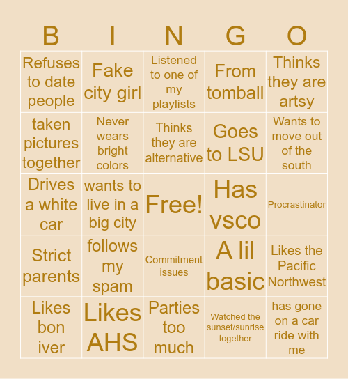 Alyssa’s bingo Card
