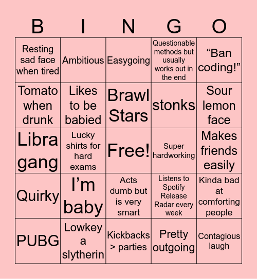 kenneth’s bingo Card