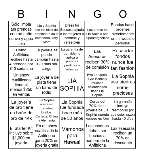 BRING ON THE BLING! Bingo Card