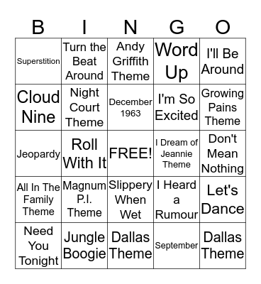 ROUND four: MUSIC BINGO Card