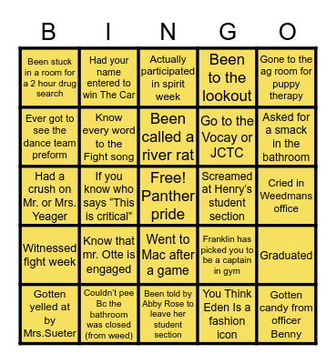 CCHS BINGO BABY Bingo Card