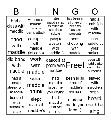 Maddie’s Bingo🤪 Bingo Card