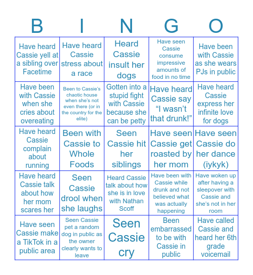 Cassie’s Bingo🥳🐶🌈🌎 Bingo Card
