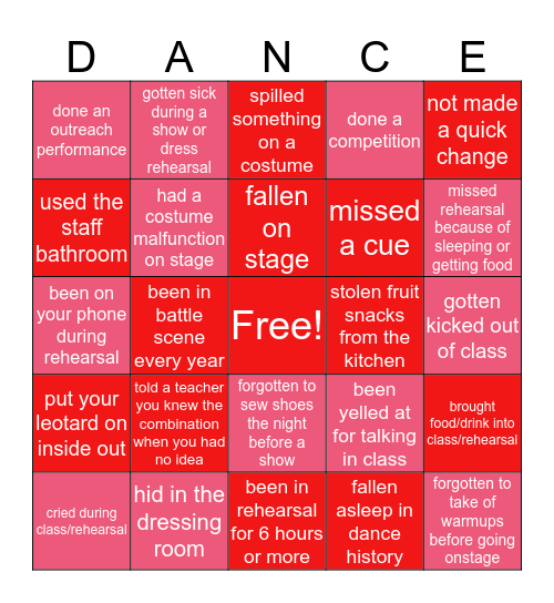 DBT's Ballet Quarantine Bingo Card