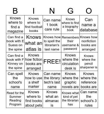 Library Bingo Card