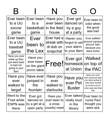 Bingo Union University edition Bingo Card