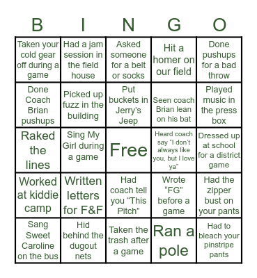 Western Hills Softball Edition Bingo Card