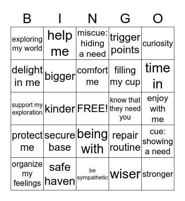 Circle of Security Bingo Card