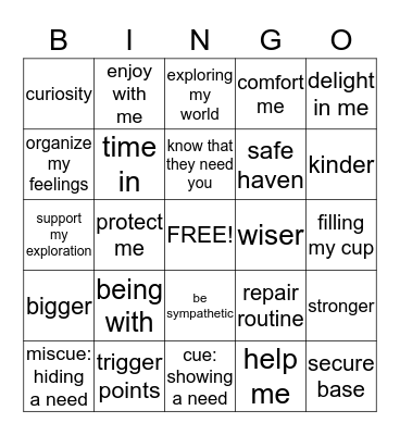 Circle of Security Bingo Card