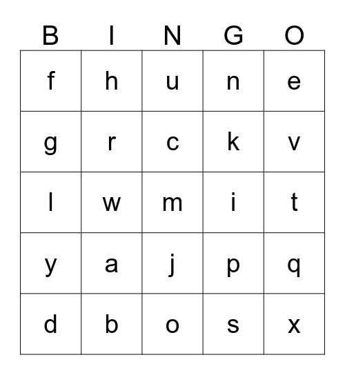 Alphabet Bingo!  Bingo Card
