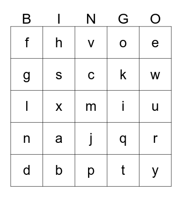 Alphabet Bingo!  Bingo Card