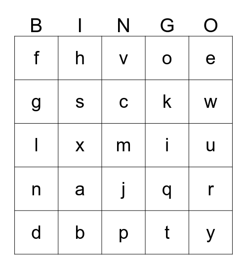 Alphabet Bingo!  Bingo Card