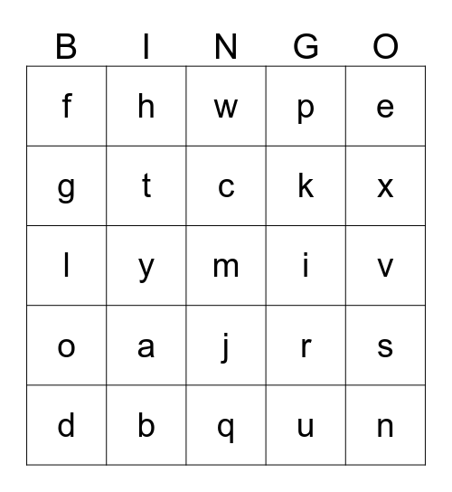 Alphabet Bingo!  Bingo Card