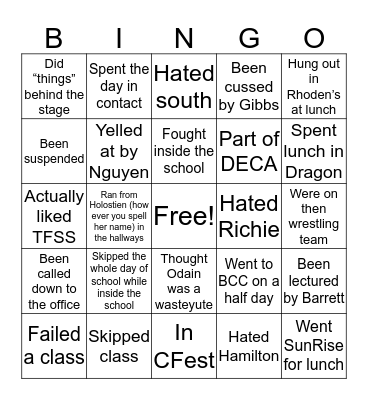 TFSS Bingo Card