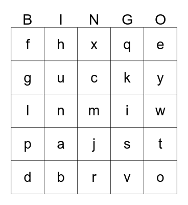Alphabet Bingo!  Bingo Card