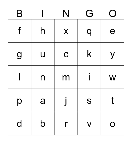Alphabet Bingo!  Bingo Card