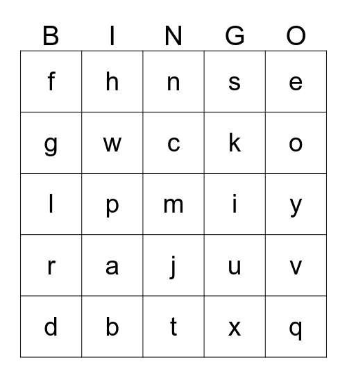 Alphabet Bingo!  Bingo Card