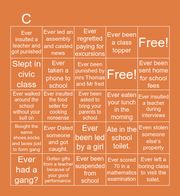 Climax College Edition Bingo Card