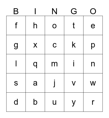 Alphabet Bingo!  Bingo Card