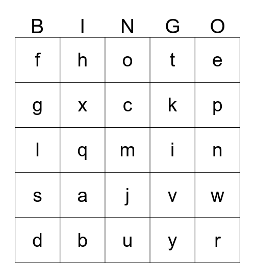 Alphabet Bingo!  Bingo Card
