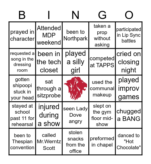 GFCS Theatre Bingo Card