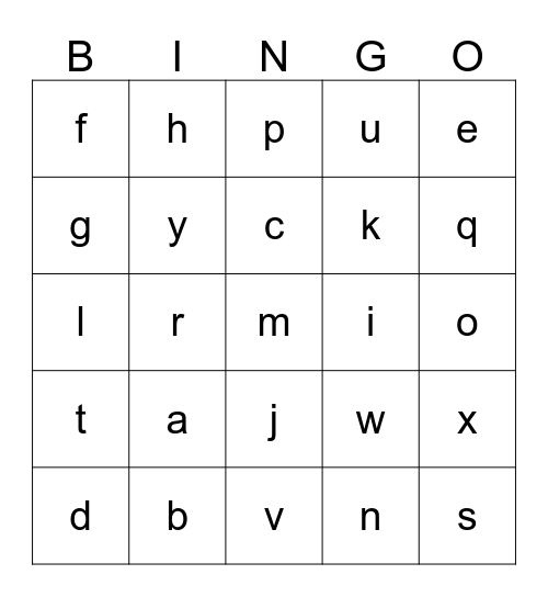 Alphabet Bingo!  Bingo Card